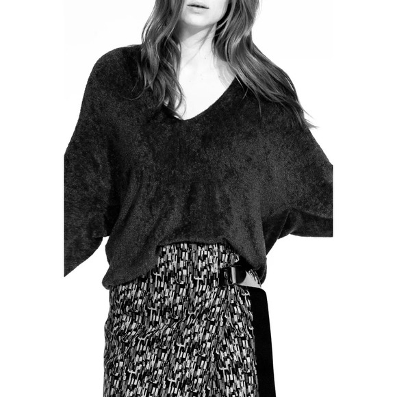 Cop Copine Paris Senegal Black Batwing sweater chenille fuzzy soft L - Picture 13 of 13